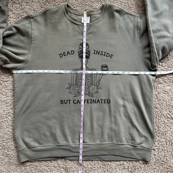 "Dead Inside But Caffeinated" Light Green Skeleton Graphic Sweater Size XL - Picture 8 of 9